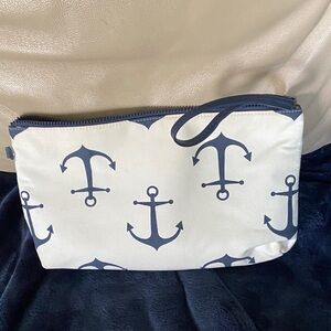 Nautical Anchor Print Wristlet Clutch - Navy and White